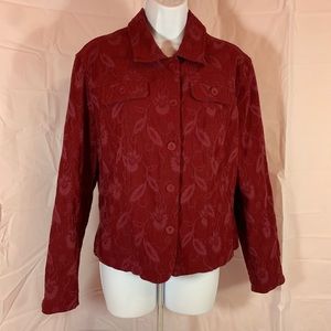 Brocade Embossed Floral Jacket Dark Red Stretch